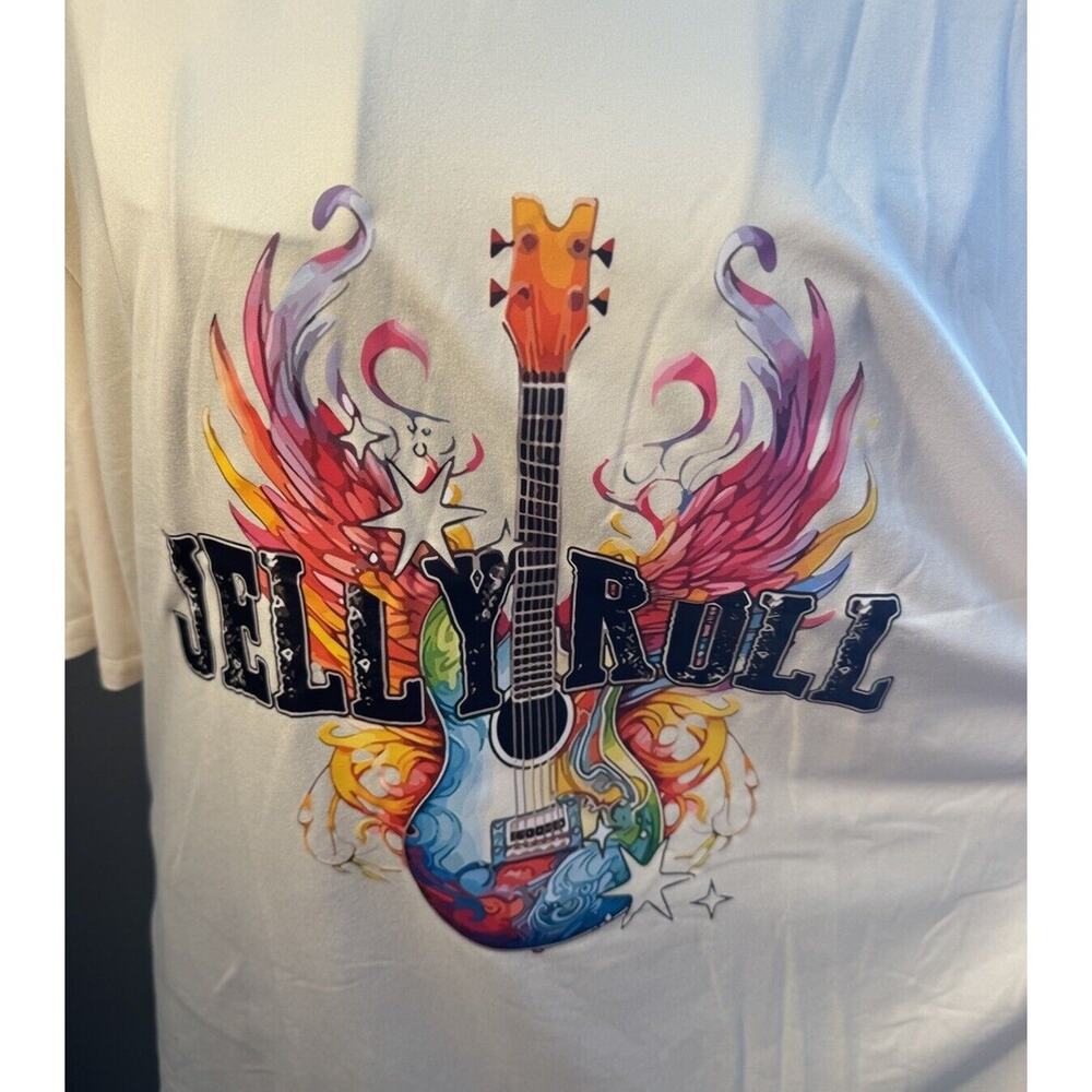 Jelly Roll Graphic T-Shirt 2XL White /Cream Guitar Wings 100% Polyester NWOT - Picture 4 of 7
